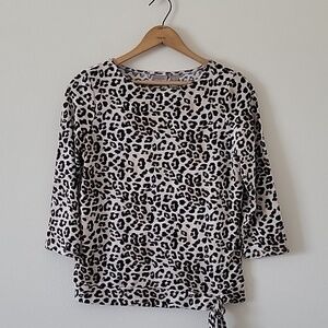 Chico's Leopard Print Side Tie Wide Neck Knit Top Size Small